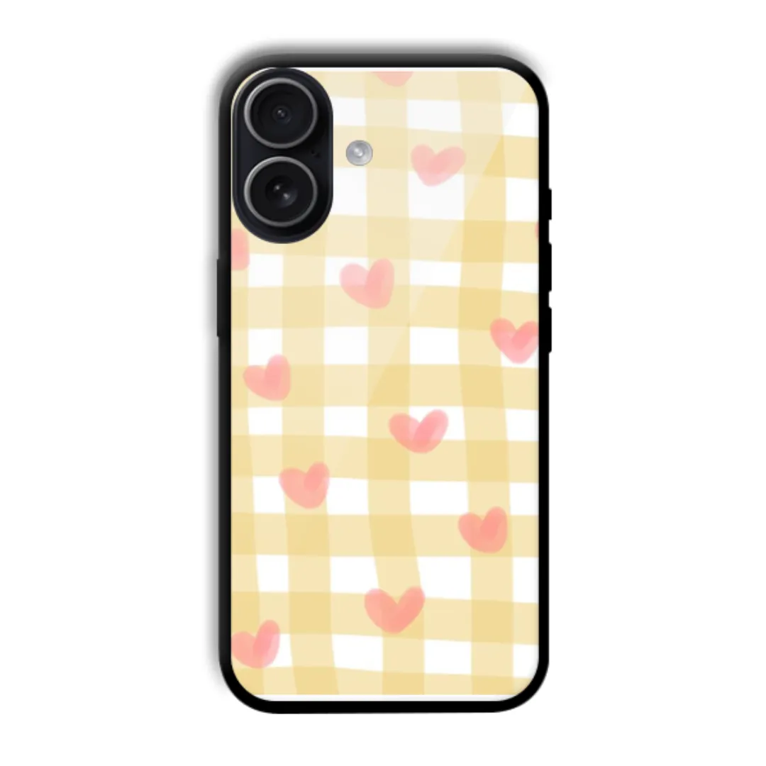 Yellow Gingham Hearts aesthetic phone case